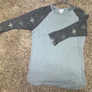 Lularoe Randy greenish grey with dark grey sleeve